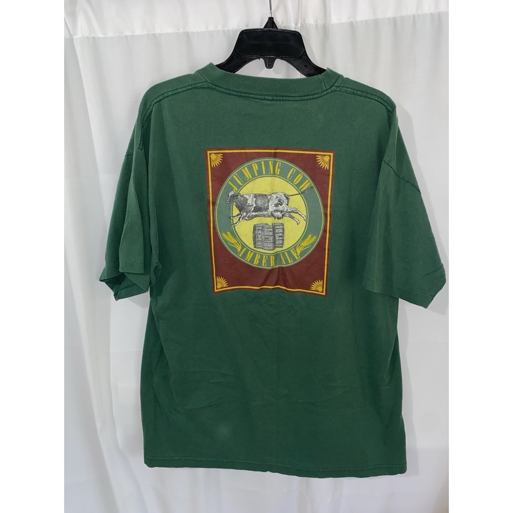 Vintage Trader Joes Jumping Cow Amber Ale Shirt Mens XL Pocket 90s Beer Made USA